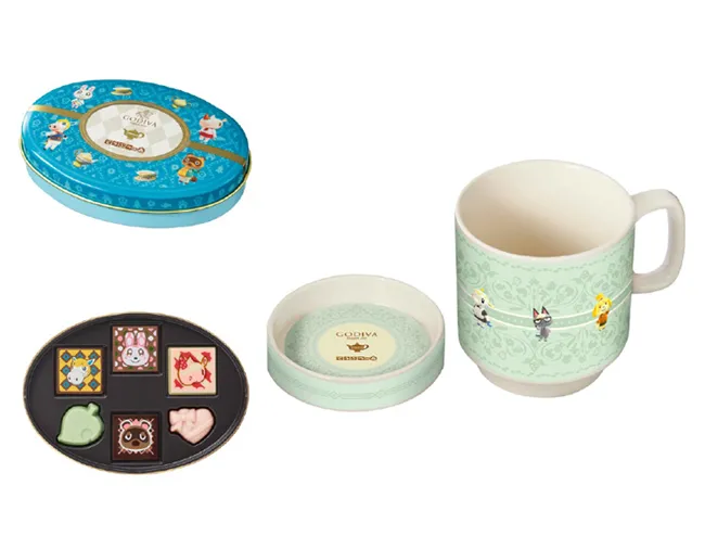 「ゴディバ meets どうぶつの森 アソートメント/Blue 6粒入 フタ付きティーマグカップセット」
