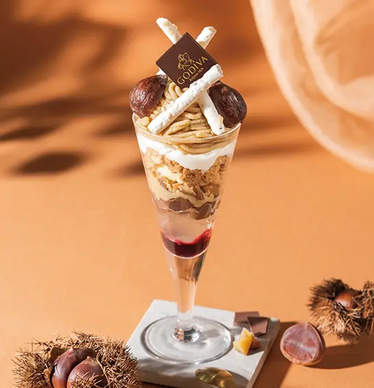 GODIVA café限定、注目のシェフとの3連続コラボレーションパフェ企画スタート！第1弾「秋栗とショコラのモンブランパフェ」登場